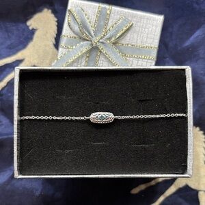 Kendra Scott Rhodium Over Brass Silver Adjustable Bracelet Dichroic Glass Stone